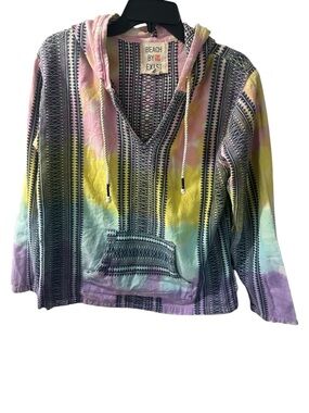 Beach By Exist Pastel Tie-Dye Striped Hoodie - Pink, Yellow, Lavender, Navy